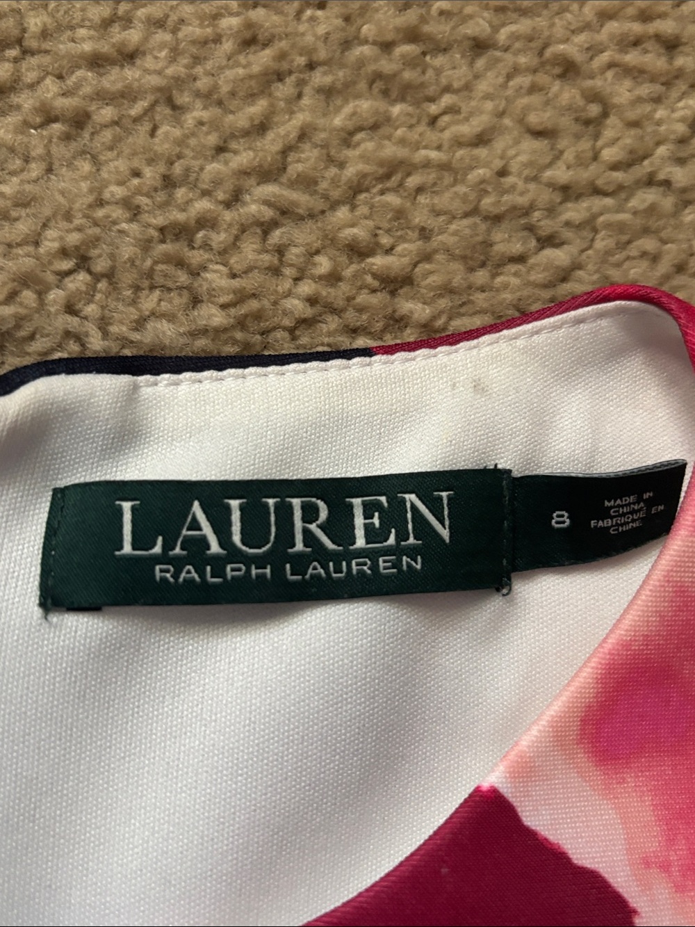 Lauren Ralph Lauren Sleeveless Navy Blue & White Dress w/ Pink Florals Size 8 - Picture 4 of 8